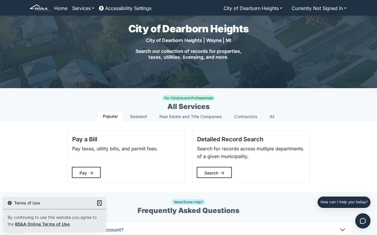 Dearborn Heights residents directory view of the BS and A assessor property search