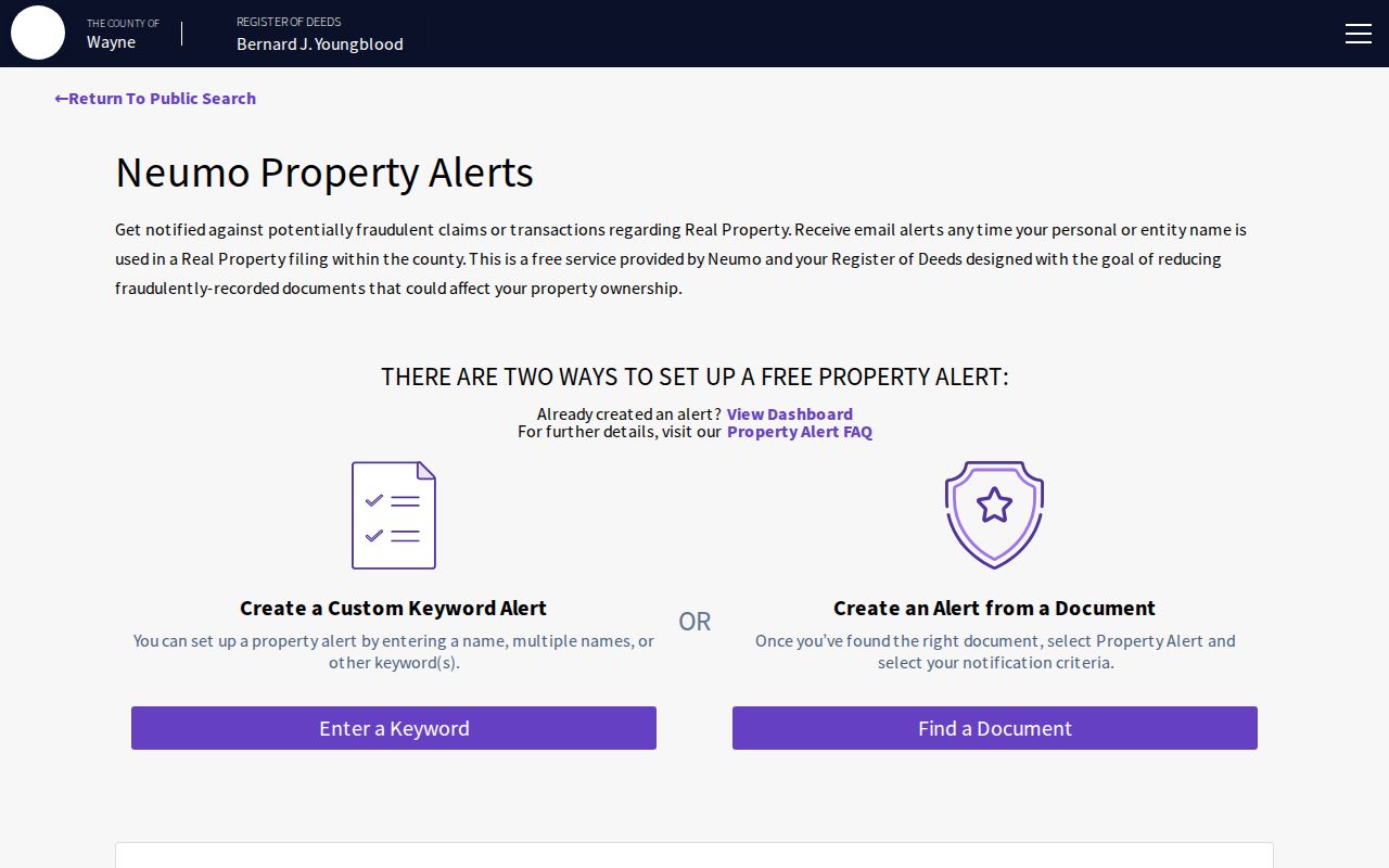 Dearborn Heights residents directory reference to Wayne County Property Alert enrollment