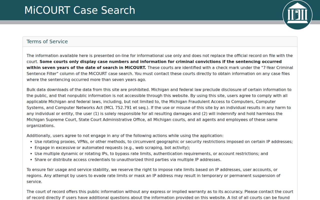Dearborn Heights resident lookup through the Michigan Courts case-search interface